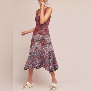 Anthropologie Maeve Violette Sleeveless Midi Dress Pink Multi Floral, Size 6